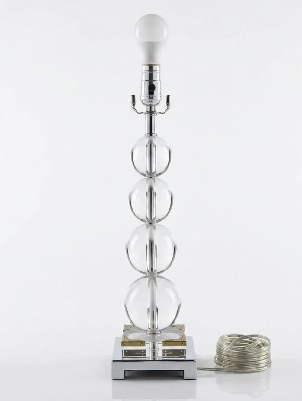 Clear Crystal Glass Ball Table Lamp Stacked Orb Chrome Glam Modern 20